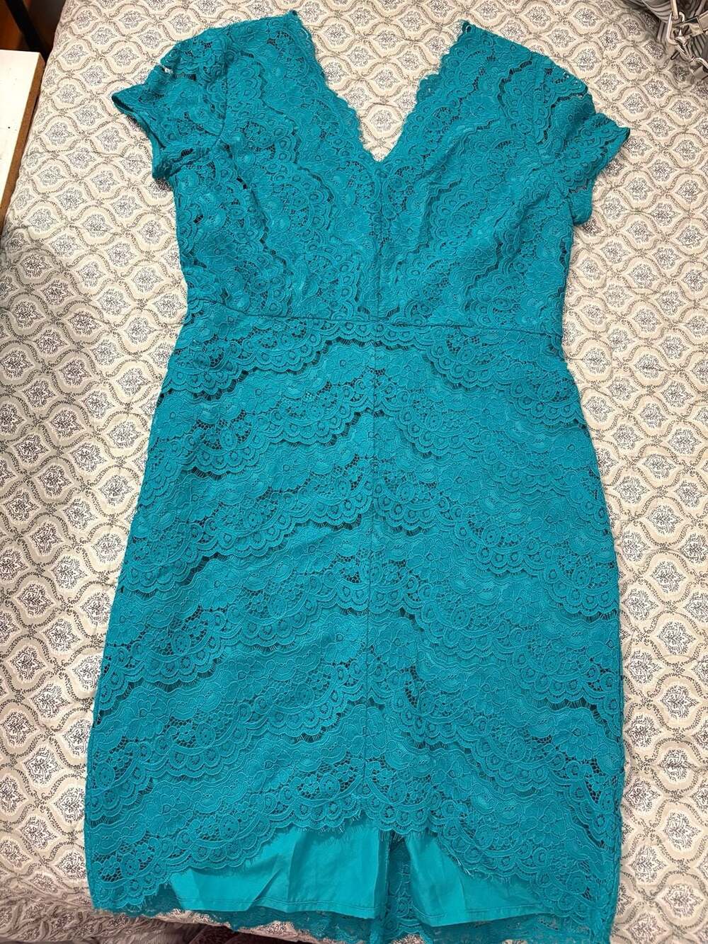LOFT Petites Teal Lace V-Neck Dress